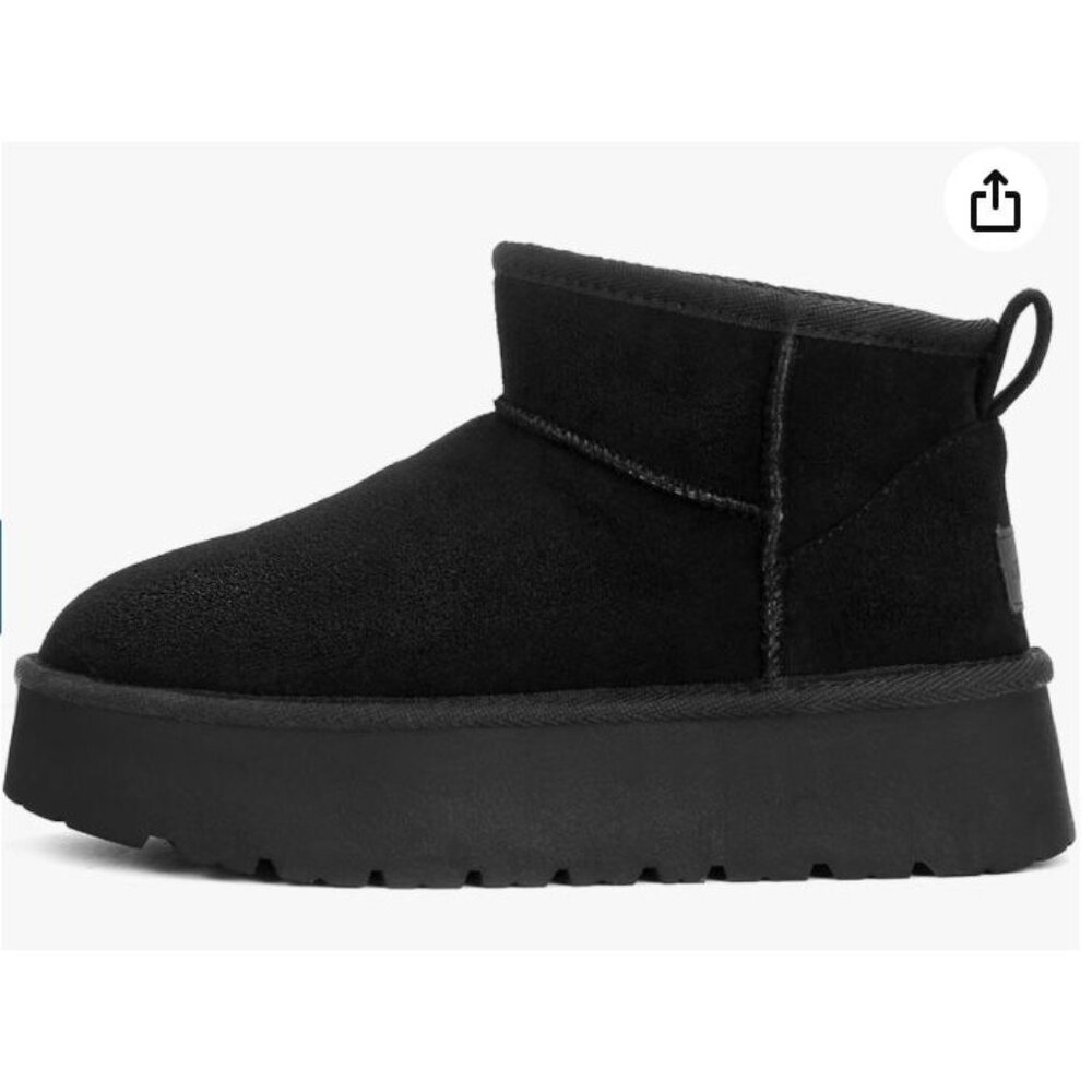 Hzstay Womens black Suede Faux Fur Lined Ankle Boots Size 8